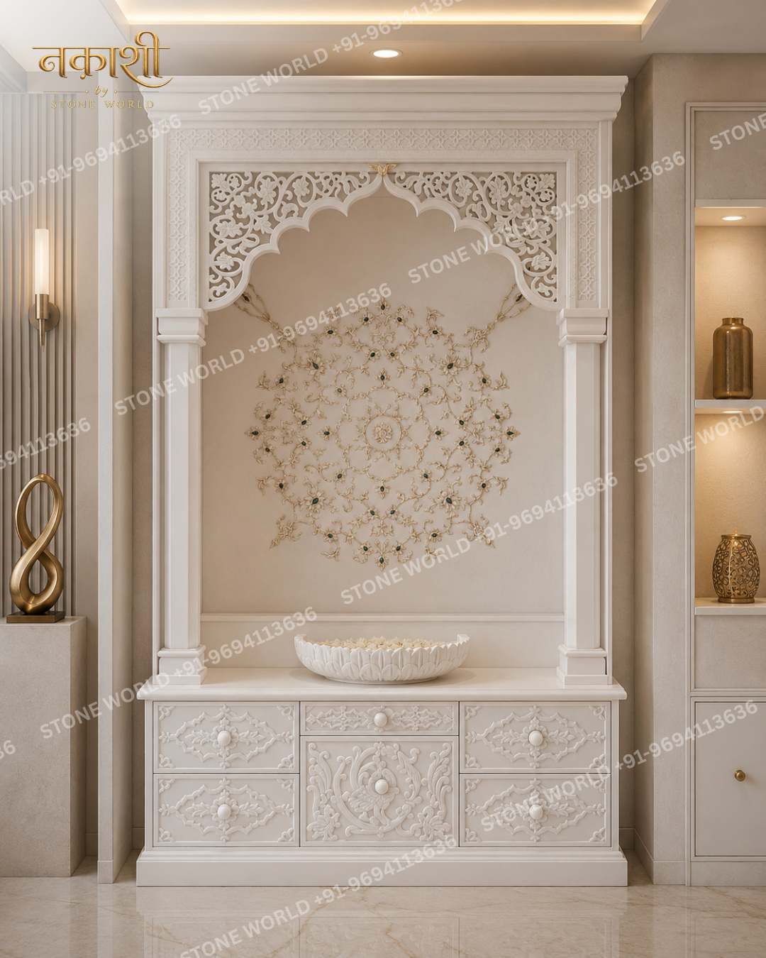 1 Modern Marble Temple for Home – Minimalist Marble Pooja Mandir - Image 1