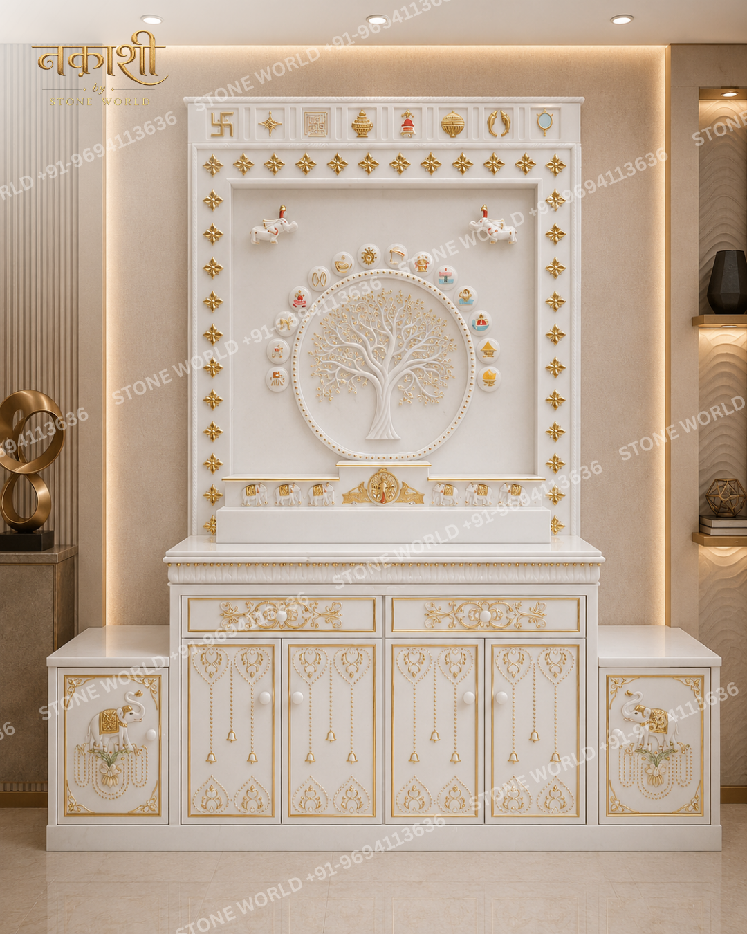 1 Jain Marble Temple for Home – Ghar Derasar in White Marble - Image 1