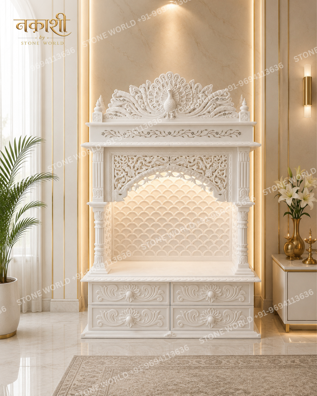 1 Pure White Marble Temple for Home – Handcrafted Pooja Mandir - Image 1