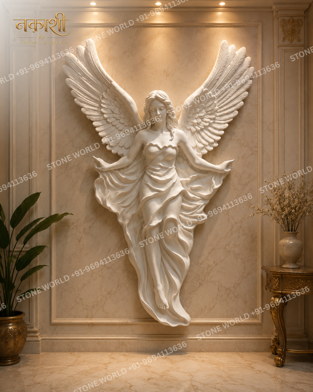2 Marble Angel Wall Relief Sculpture - Image 1