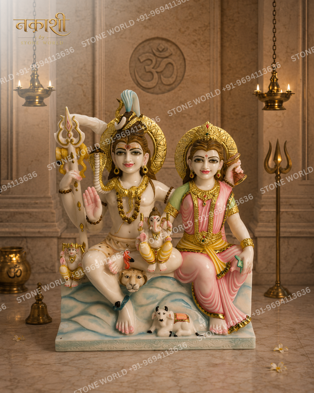 2 Shiv Parivar Marble Statue - Image 1