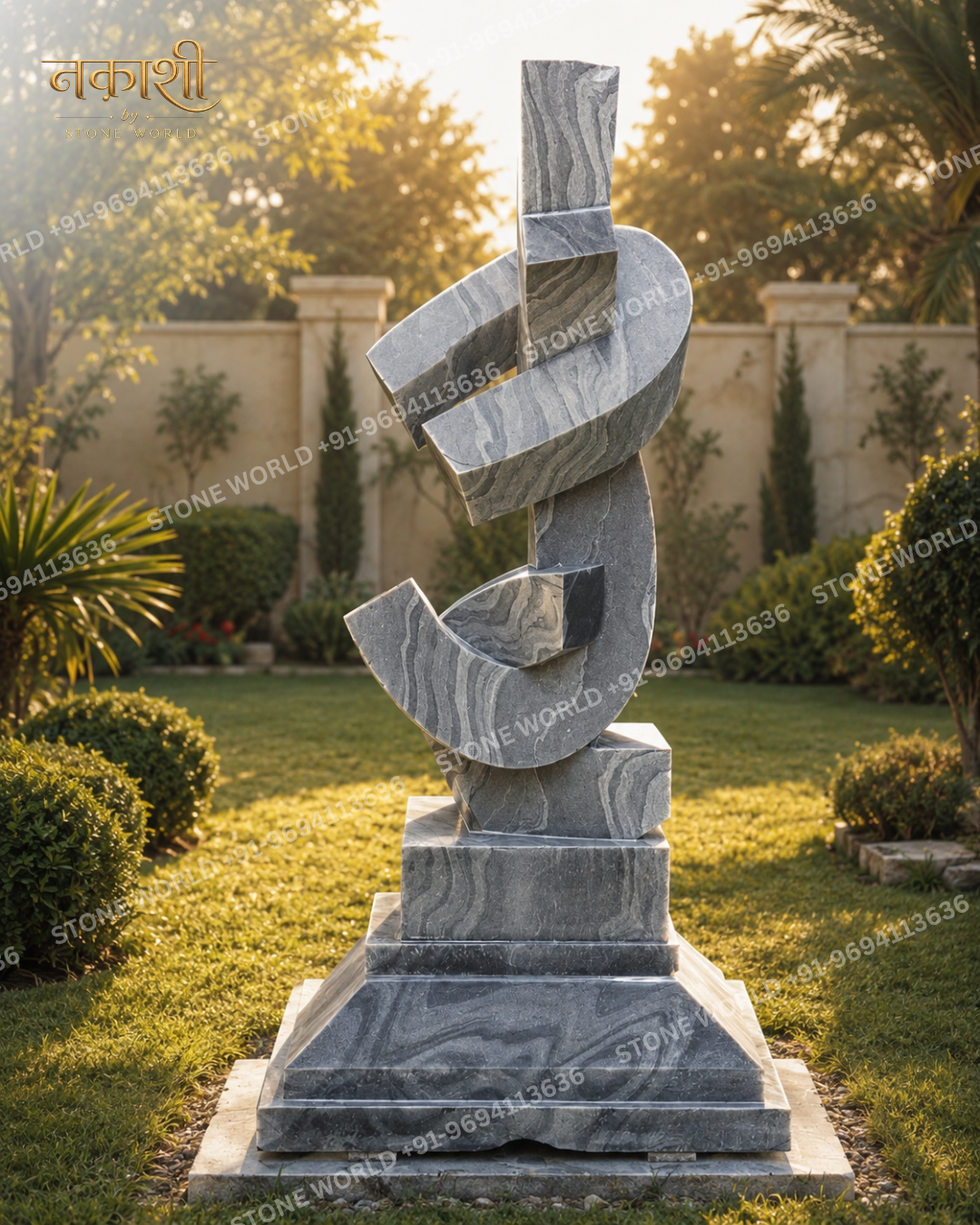 3 Abstract Twisted Marble Ribbon Sculpture - Image 1