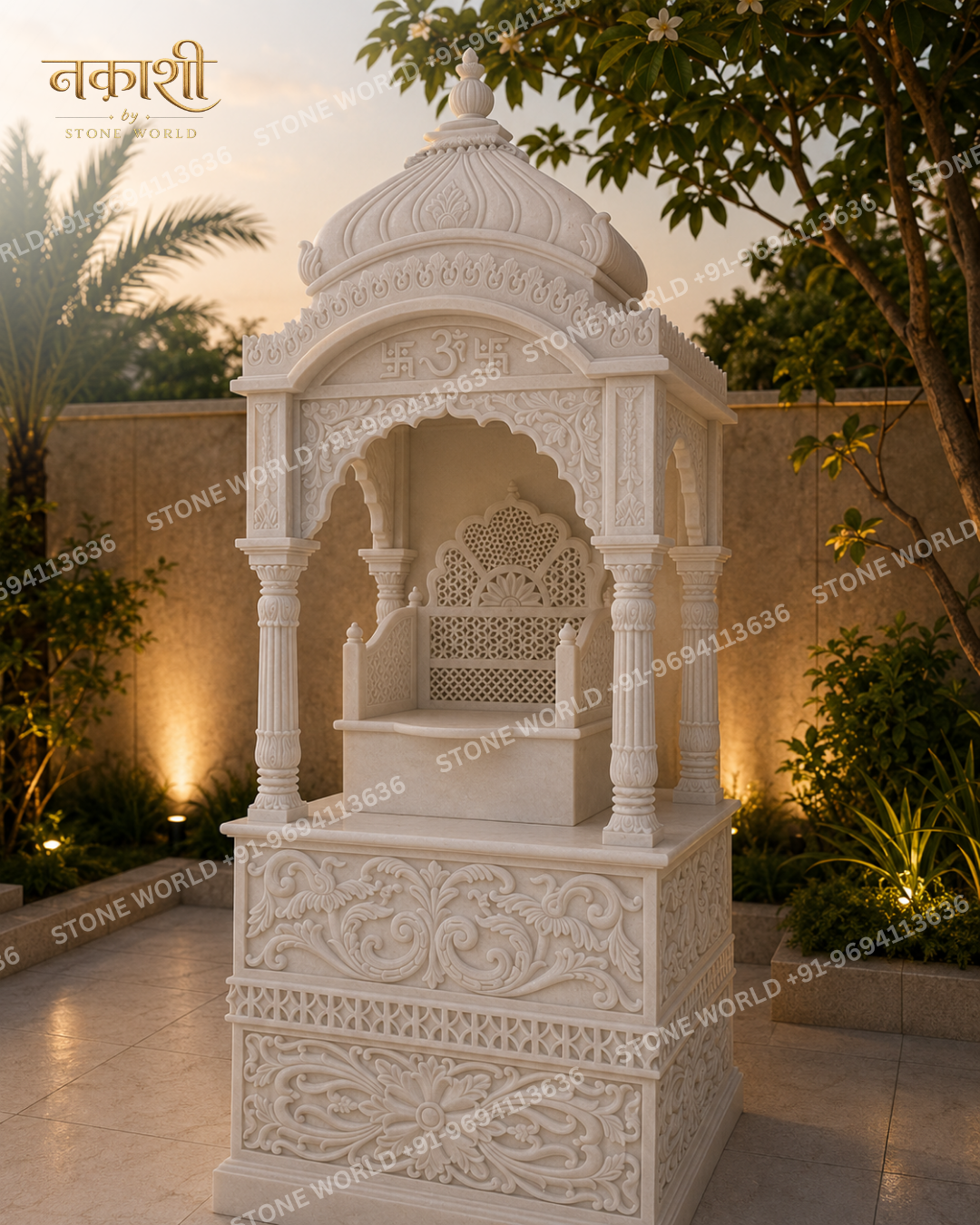 4 Outdoor Marble Temple for Garden – Weather-Resistant Marble Mandir - Image 1