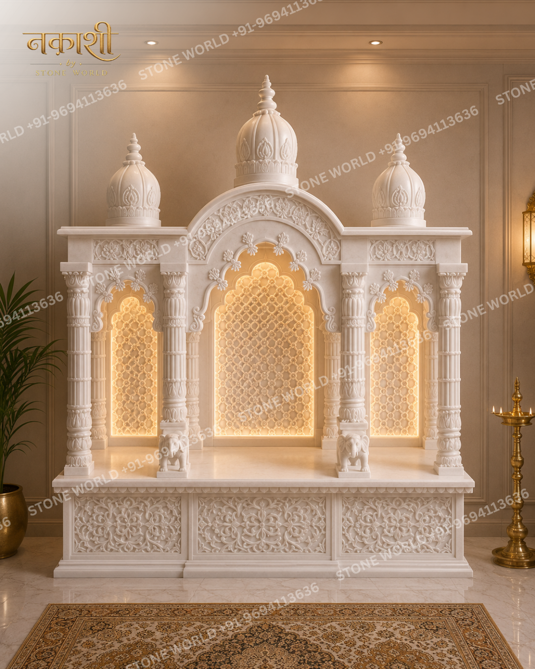 4 Carved Marble Temple for Home – Intricately Hand-Carved Pooja Mandir - Image 1