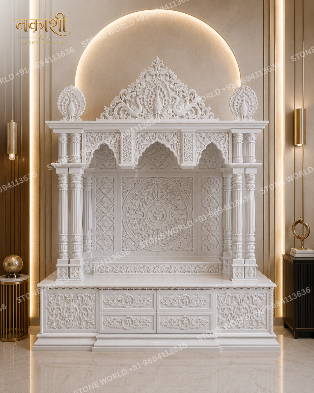 4 Makrana Marble Temple for Home – Premium White Marble Mandir - Image 1