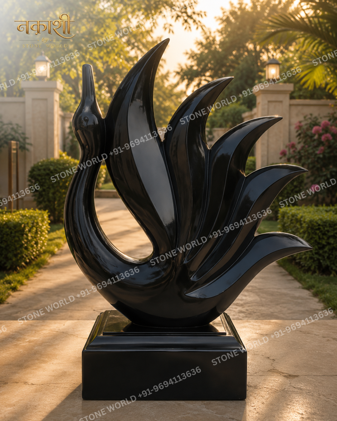 4 Black Marble Swan Sculpture - Image 1