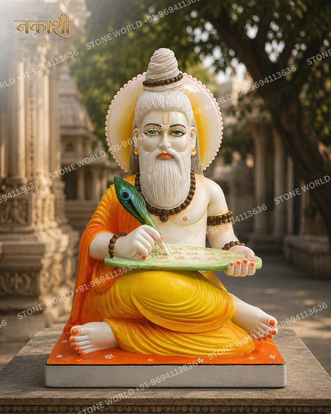 5 Sage Rishi Marble Statue with Peacock Feather - Image 1
