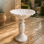 White Marble Lotus Pedestal Bowl / Birdbath