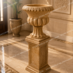 Beige Marble Carved Urn Planter with Pedestal
